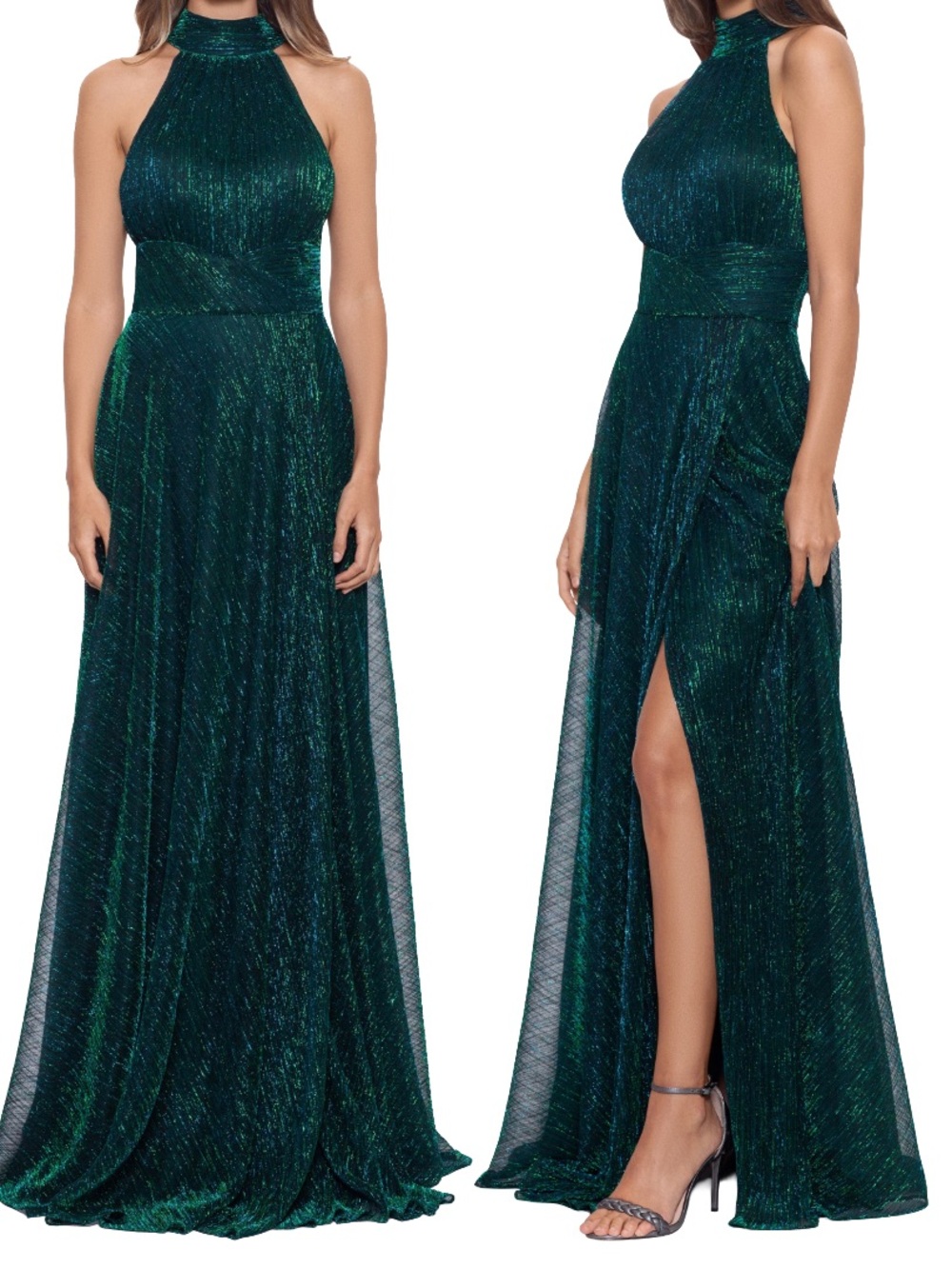 NWT Betsy & Adam Women’s Halter Mock Neck Crinkle Faux Wrap Gown - size 8